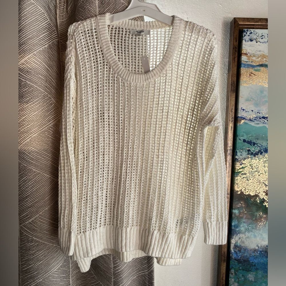 Madewell White Crew Neck Sweater with Textured Knit NWT